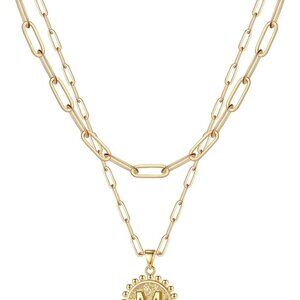 Gold Initial Necklaces for Women, 14K Gold Plated Dainty Layering Paperclip Link